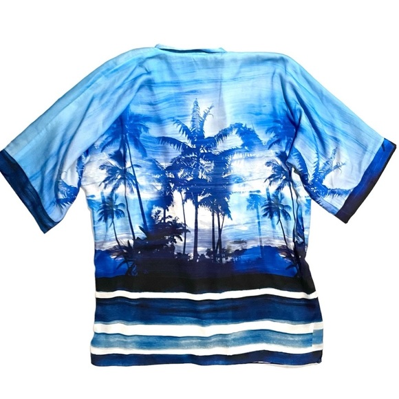 Le Superbe Palm Printed Kimono Robe Jacket Ocean Blue One Size - Picture 3 of 9